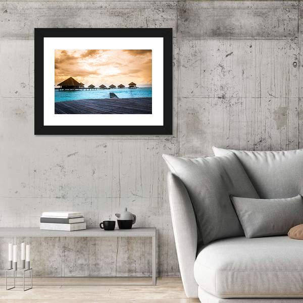 Over Water Bungalows Canvas Wall Art-3 Horizontal-Gallery Wrap-25" x 16"-Tiaracle