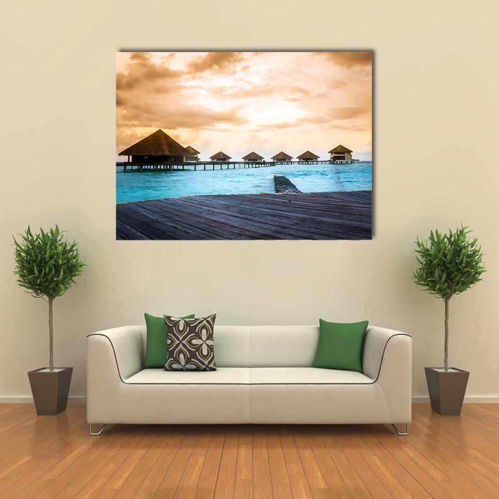 Over Water Bungalows Canvas Wall Art-1 Piece-Gallery Wrap-48" x 32"-Tiaracle
