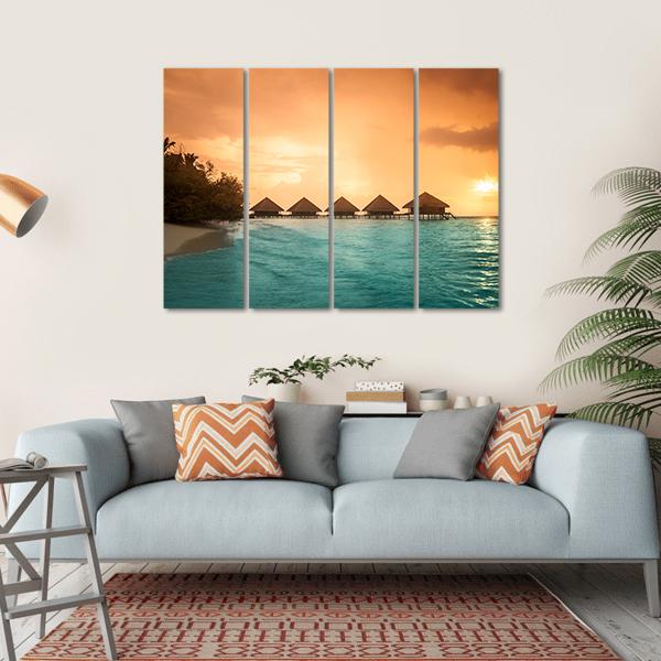 Over Water Bungalows Canvas Wall Art-4 Horizontal-Gallery Wrap-34" x 24"-Tiaracle