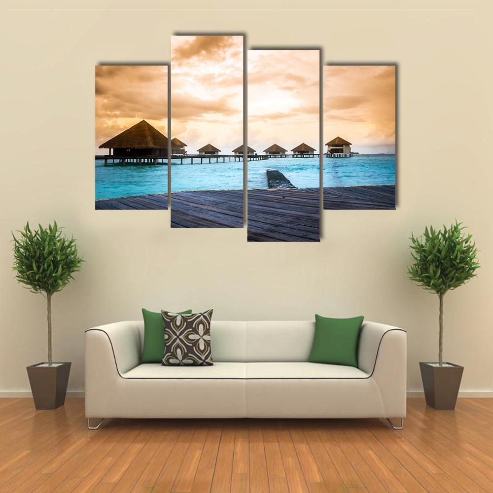 Over Water Bungalows Canvas Wall Art-4 Pop-Gallery Wrap-50" x 32"-Tiaracle