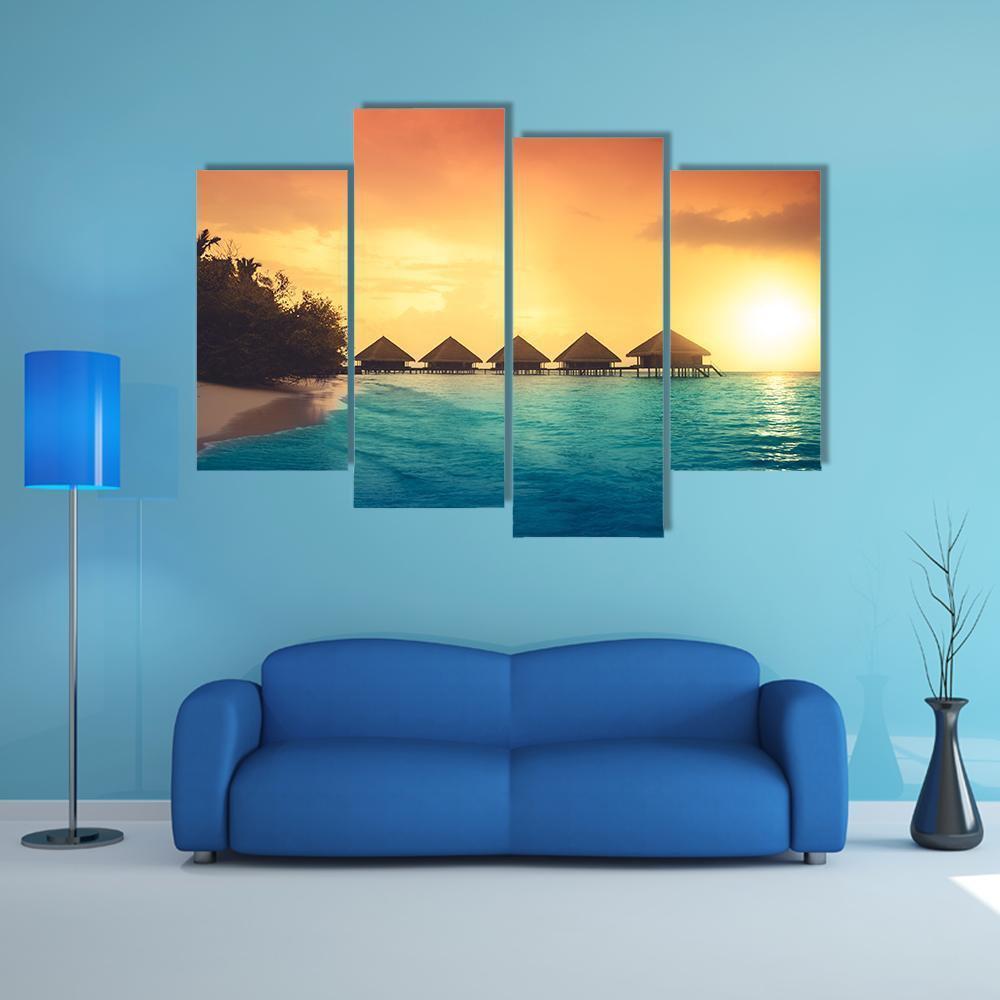 Over Water Bungalows Canvas Wall Art-4 Pop-Gallery Wrap-50" x 32"-Tiaracle