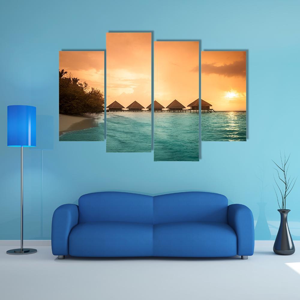 Over Water Bungalows Canvas Wall Art-4 Pop-Gallery Wrap-50" x 32"-Tiaracle
