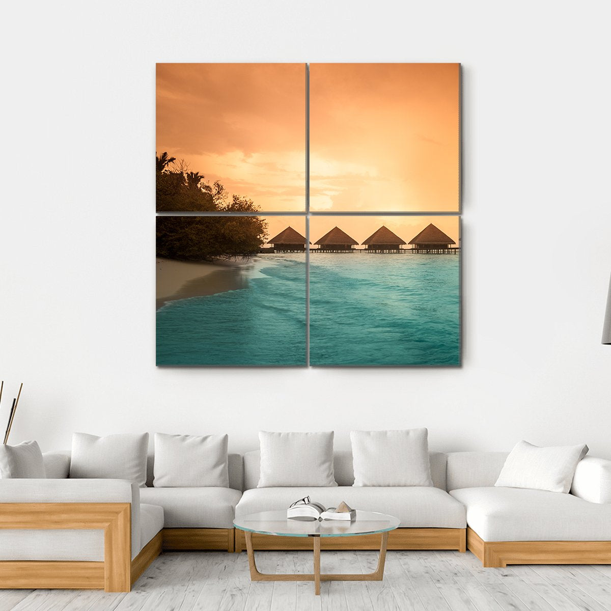 Over Water Bungalows Canvas Wall Art-4 Square-Gallery Wrap-17" x 17"-Tiaracle