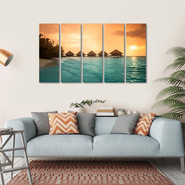 Over Water Bungalows Canvas Wall Art-5 Horizontal-Gallery Wrap-22" x 12"-Tiaracle