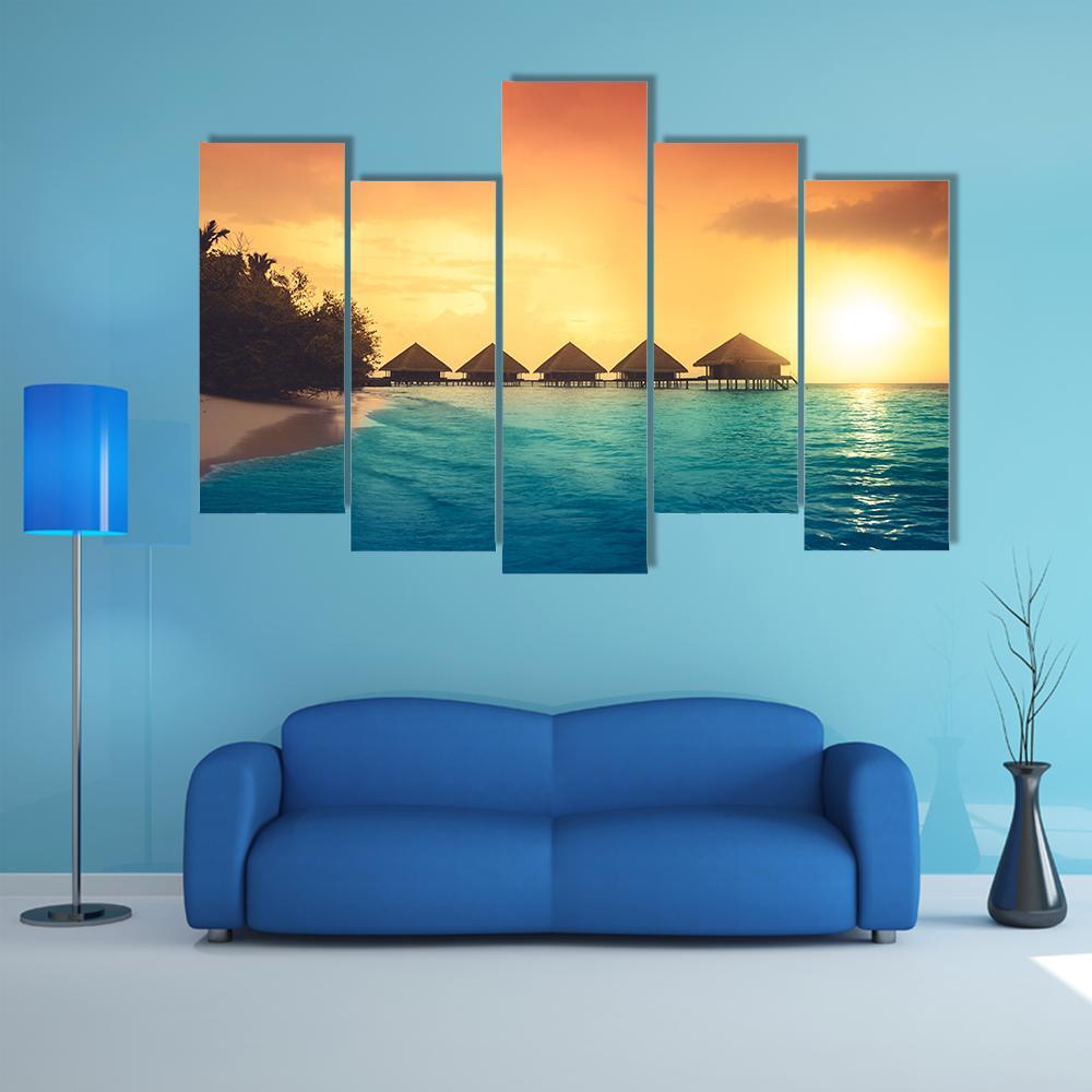 Over Water Bungalows Canvas Wall Art-5 Pop-Gallery Wrap-47" x 32"-Tiaracle