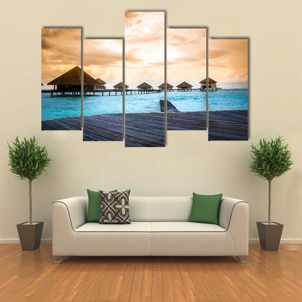 Over Water Bungalows Canvas Wall Art-5 Pop-Gallery Wrap-47" x 32"-Tiaracle