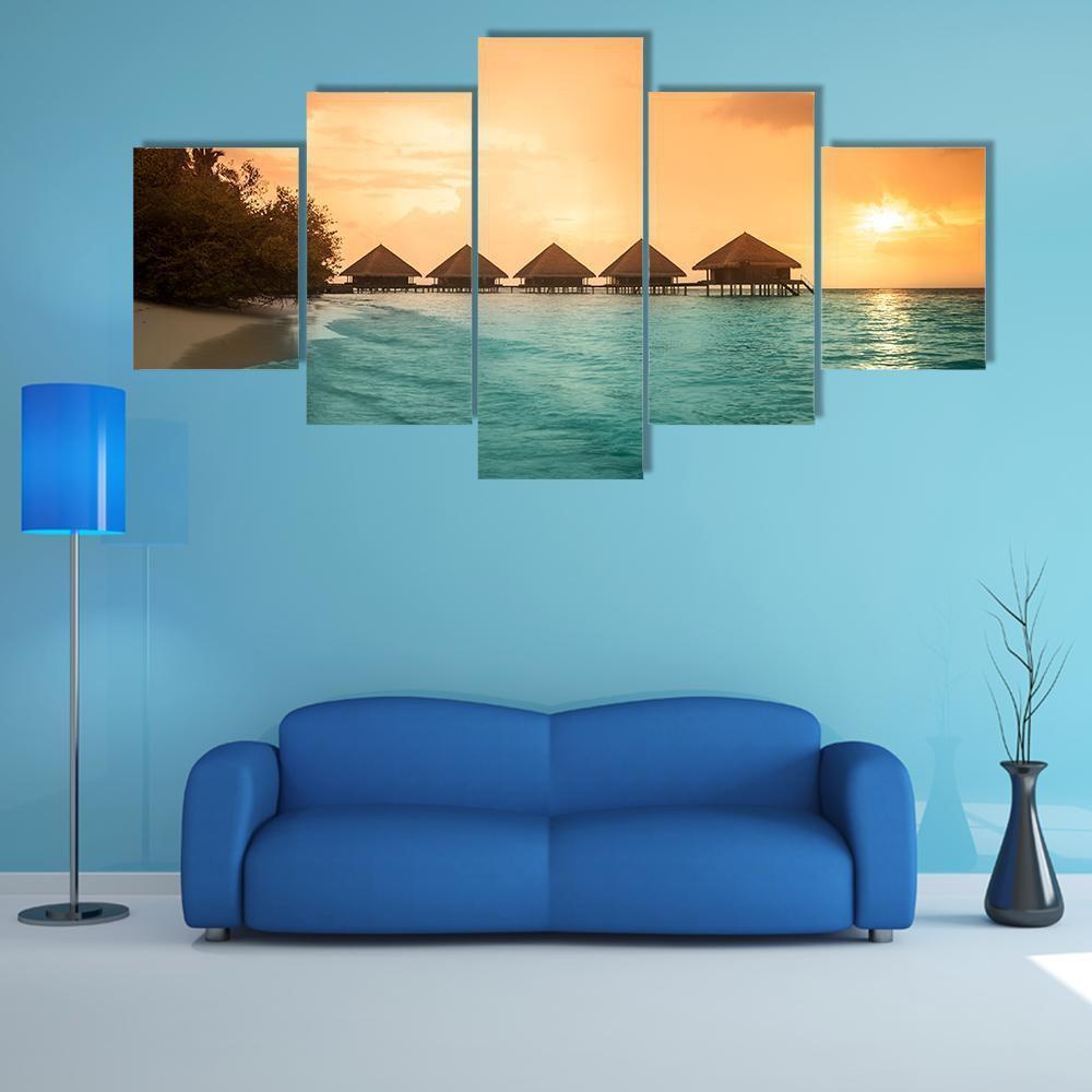 Over Water Bungalows Canvas Wall Art-5 Pop-Gallery Wrap-47" x 32"-Tiaracle
