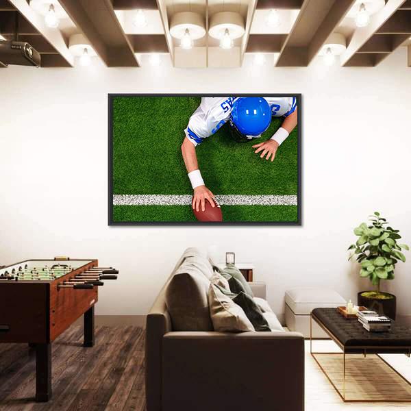 Overhead Photo Of Football Player Making A One Handed Touchdown Canvas Wall Art-3 Horizontal-Gallery Wrap-25" x 16"-Tiaracle