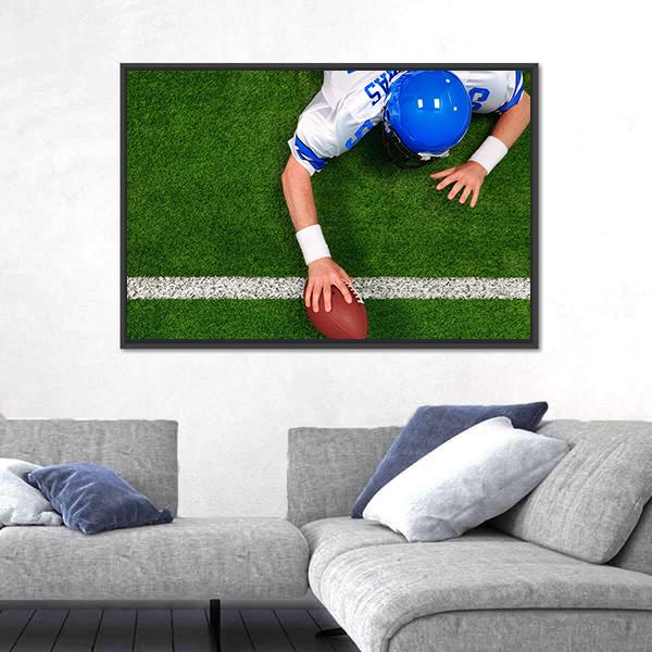 Overhead Photo Of Football Player Making A One Handed Touchdown Canvas Wall Art-3 Horizontal-Gallery Wrap-25" x 16"-Tiaracle