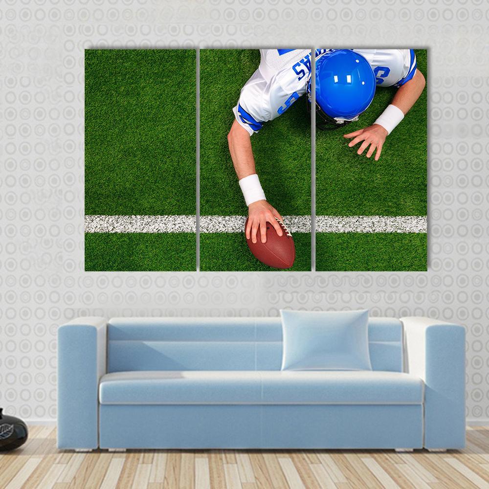 Overhead Photo Of Football Player Making A One Handed Touchdown Canvas Wall Art-3 Horizontal-Gallery Wrap-37" x 24"-Tiaracle
