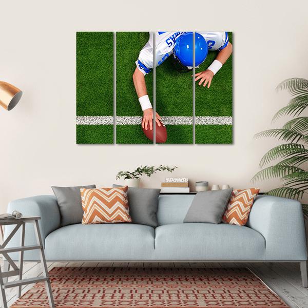 Overhead Photo Of Football Player Making A One Handed Touchdown Canvas Wall Art-4 Horizontal-Gallery Wrap-34&quot; x 24&quot;-Tiaracle