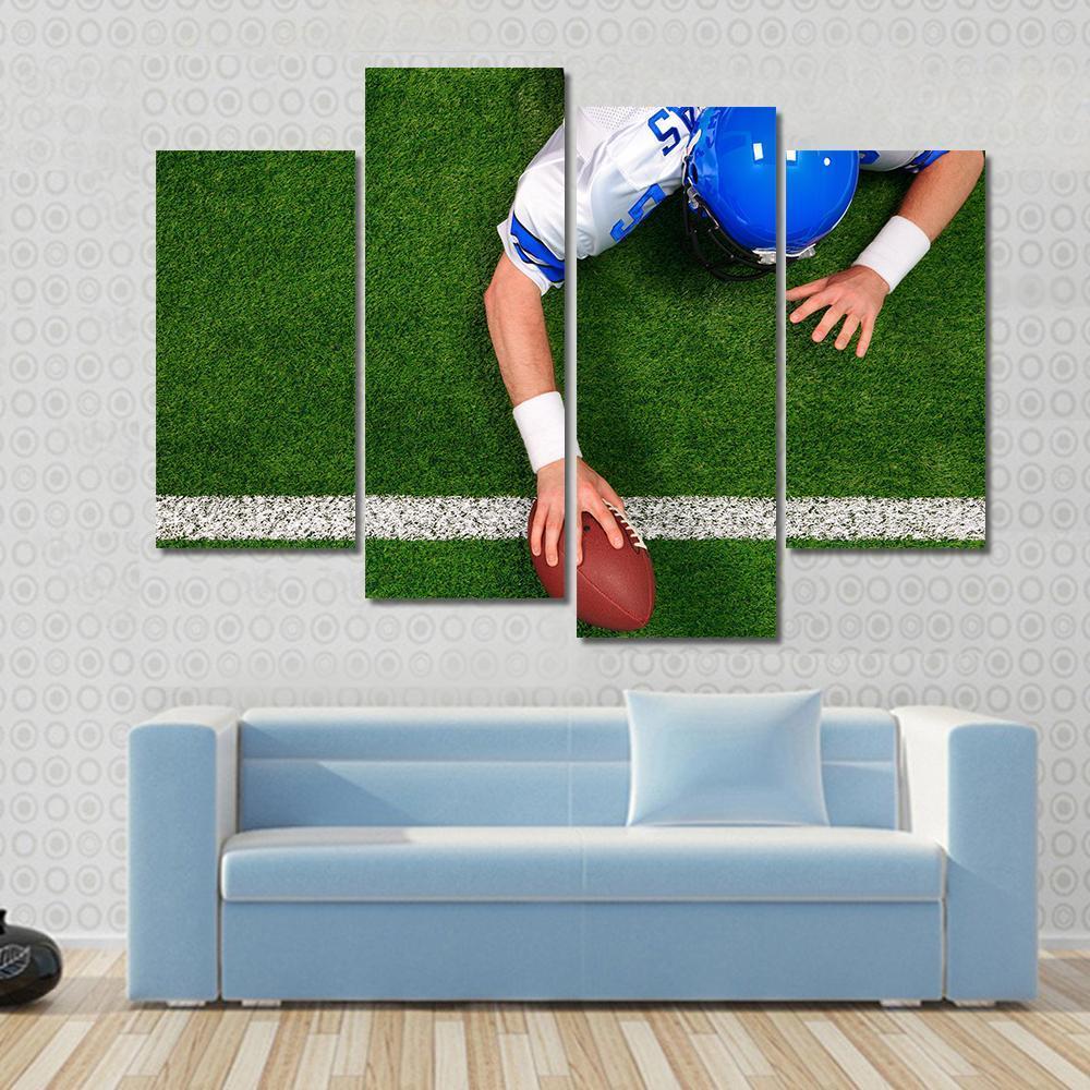 Overhead Photo Of Football Player Making A One Handed Touchdown Canvas Wall Art-4 Pop-Gallery Wrap-50" x 32"-Tiaracle