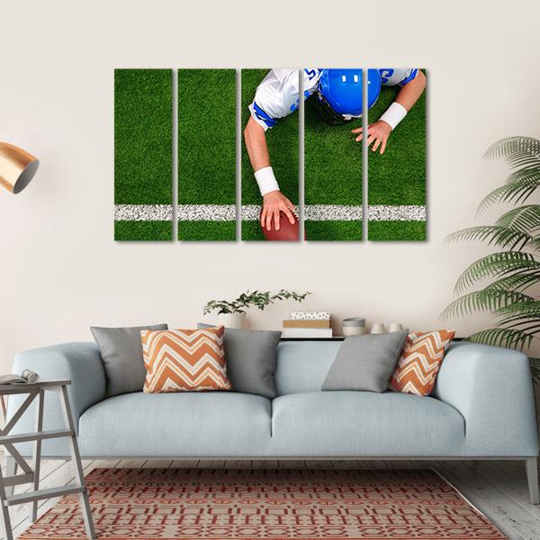 Overhead Photo Of Football Player Making A One Handed Touchdown Canvas Wall Art-5 Horizontal-Gallery Wrap-22" x 12"-Tiaracle