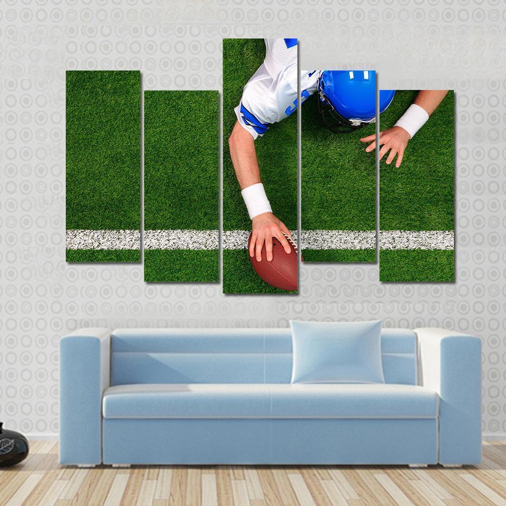 Overhead Photo Of Football Player Making A One Handed Touchdown Canvas Wall Art-5 Pop-Gallery Wrap-47" x 32"-Tiaracle
