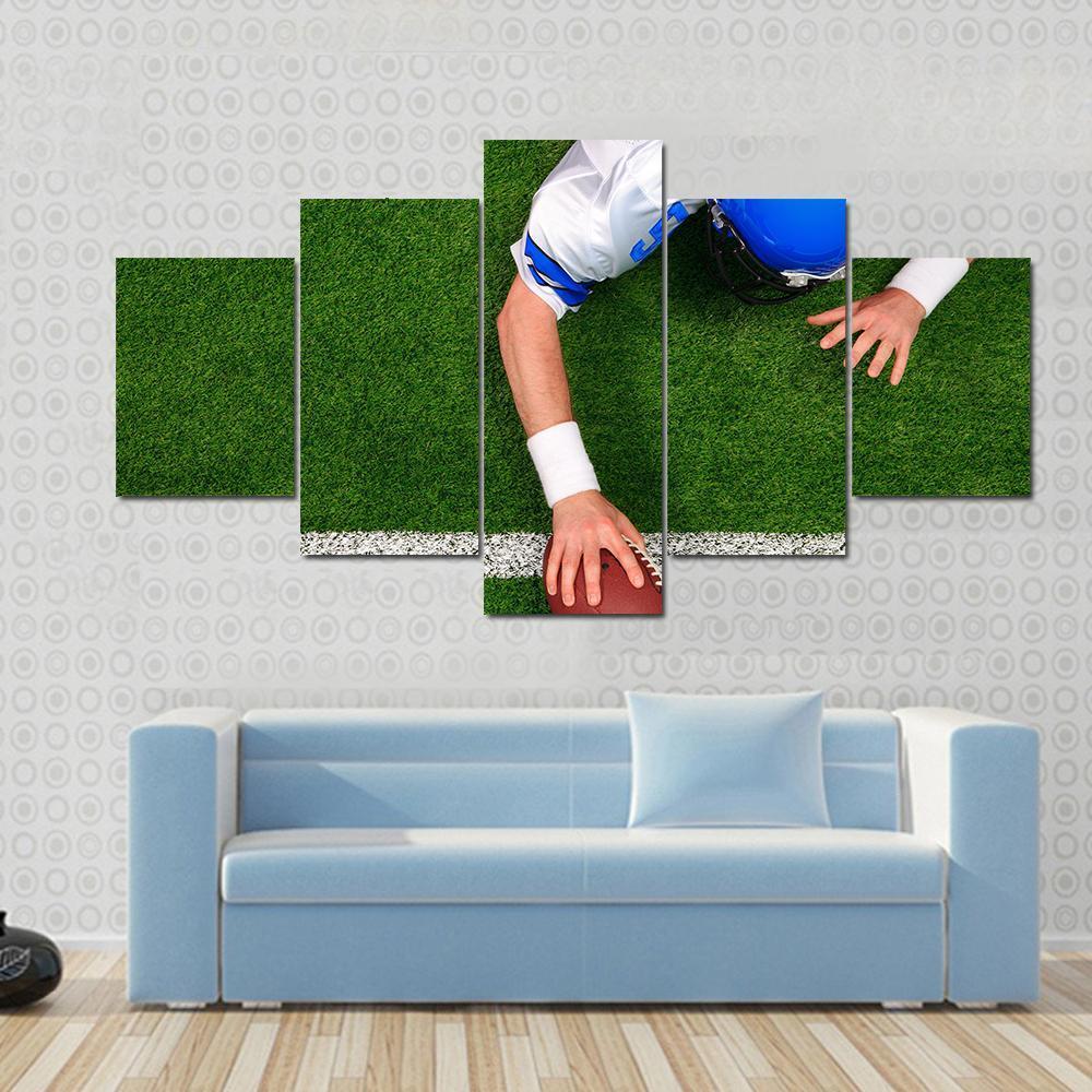 Overhead Photo Of Football Player Making A One Handed Touchdown Canvas Wall Art-5 Star-Gallery Wrap-62&quot; x 32&quot;-Tiaracle