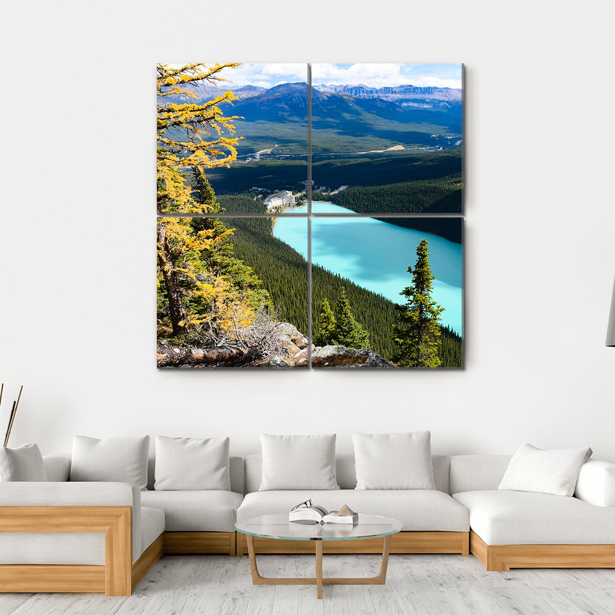 Overlook Of Lake Louise Canvas Wall Art-4 Square-Gallery Wrap-17" x 17"-Tiaracle