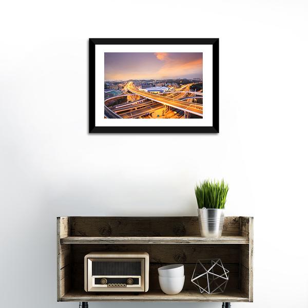 Overpass In The Night Canvas Wall Art-3 Horizontal-Gallery Wrap-25" x 16"-Tiaracle