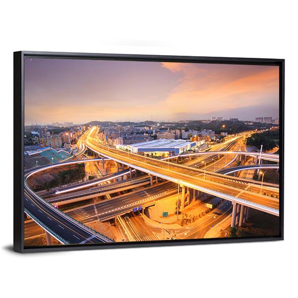 Overpass In The Night Canvas Wall Art-3 Horizontal-Gallery Wrap-25" x 16"-Tiaracle