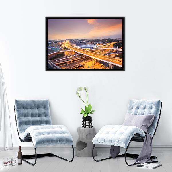 Overpass In The Night Canvas Wall Art-1 Piece-Floating Frame-24" x 16"-Tiaracle