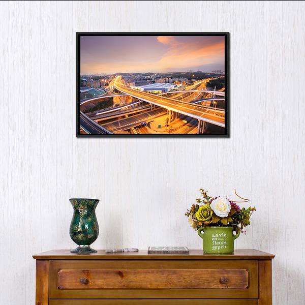 Overpass In The Night Canvas Wall Art-3 Horizontal-Gallery Wrap-25" x 16"-Tiaracle