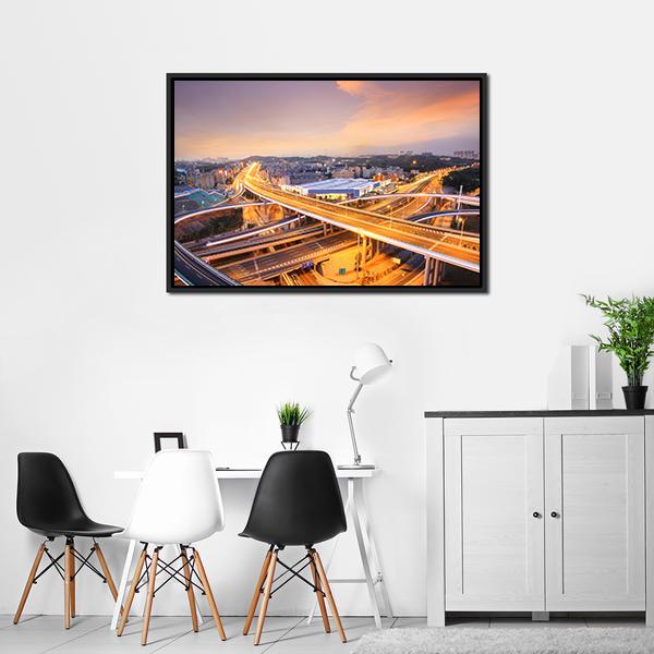 Overpass In The Night Canvas Wall Art-3 Horizontal-Gallery Wrap-25" x 16"-Tiaracle