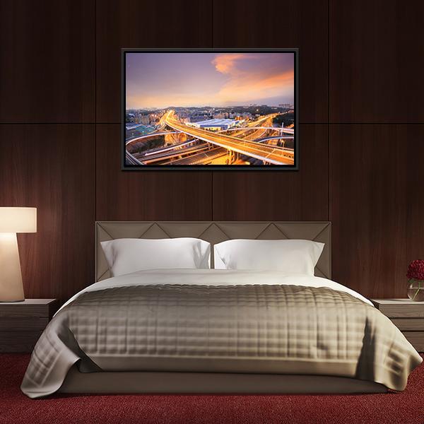 Overpass In The Night Canvas Wall Art-3 Horizontal-Gallery Wrap-25" x 16"-Tiaracle