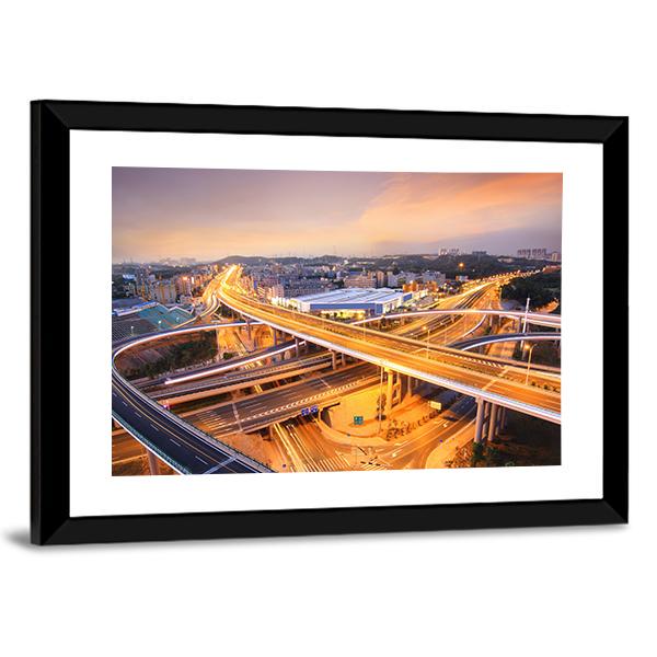 Overpass In The Night Canvas Wall Art-3 Horizontal-Gallery Wrap-25" x 16"-Tiaracle