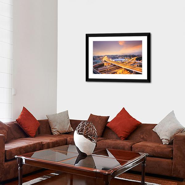 Overpass In The Night Canvas Wall Art-3 Horizontal-Gallery Wrap-25" x 16"-Tiaracle