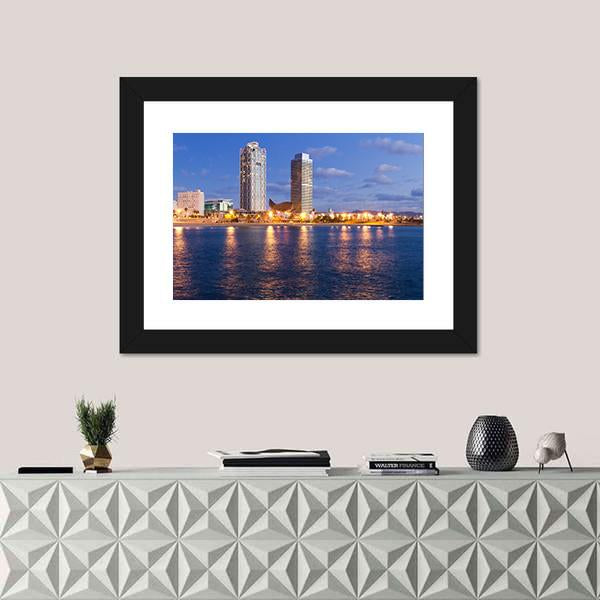 Overview Of Barcelona Spain To Mananecer Canvas Wall Art-1 Piece-Framed Print-20" x 16"-Tiaracle