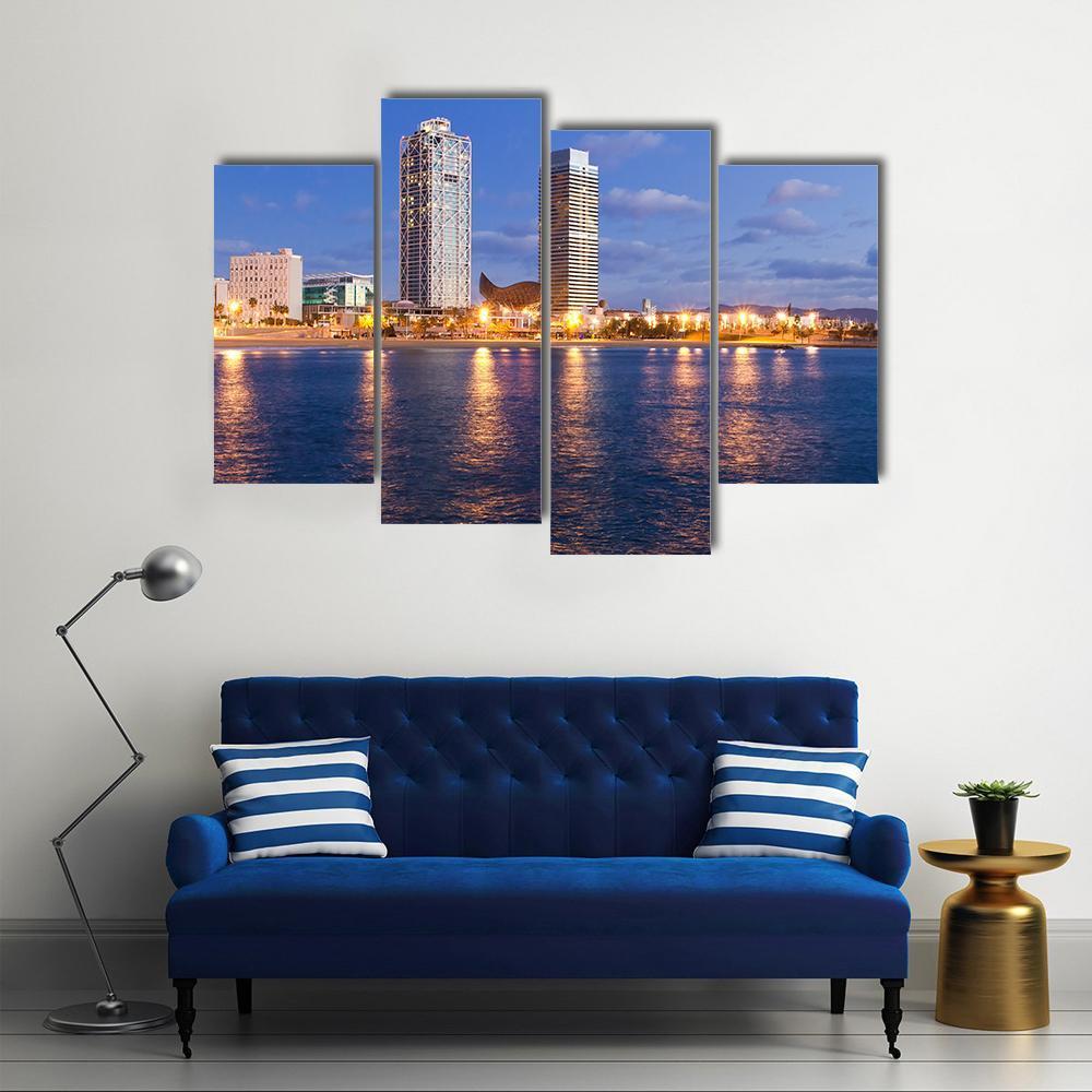 Overview Of Barcelona Spain To Mananecer Canvas Wall Art-4 Pop-Gallery Wrap-50" x 32"-Tiaracle