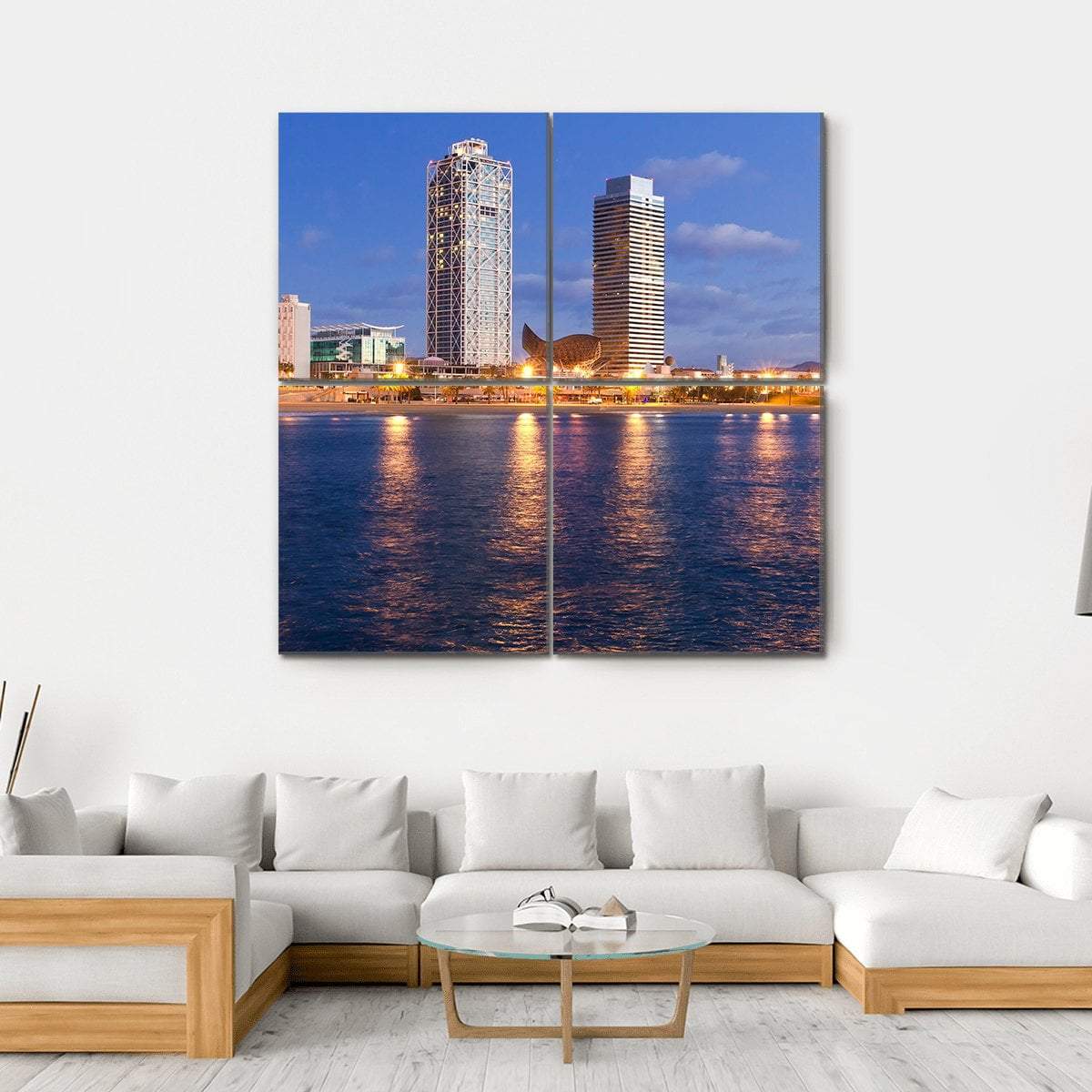 Overview Of Barcelona Spain To Mananecer Canvas Wall Art-4 Square-Gallery Wrap-17" x 17"-Tiaracle