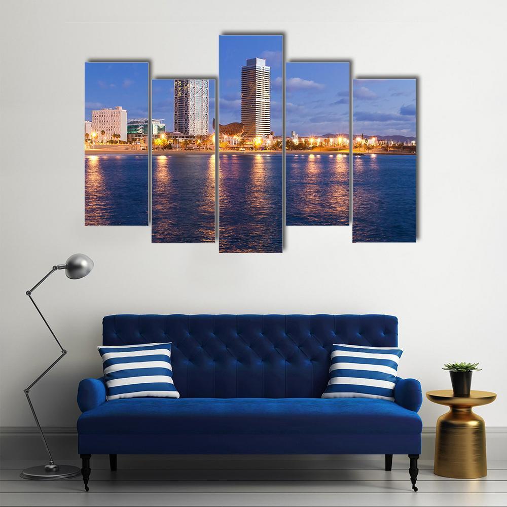 Overview Of Barcelona Spain To Mananecer Canvas Wall Art-5 Pop-Gallery Wrap-47" x 32"-Tiaracle