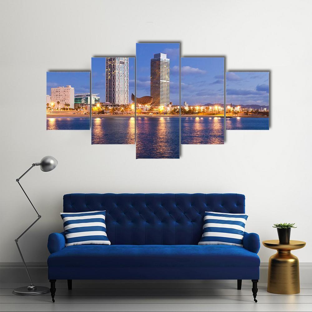 Overview Of Barcelona Spain To Mananecer Canvas Wall Art-5 Star-Gallery Wrap-62" x 32"-Tiaracle