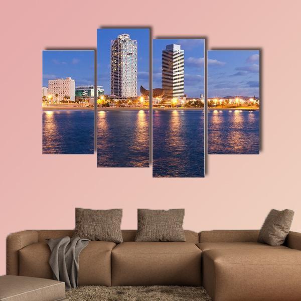 Overview Of Barcelona Spain To Mananecer Canvas Wall Art-4 Pop-Gallery Wrap-50" x 32"-Tiaracle
