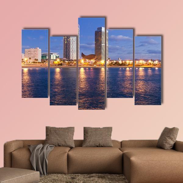 Overview Of Barcelona Spain To Mananecer Canvas Wall Art-5 Pop-Gallery Wrap-47" x 32"-Tiaracle