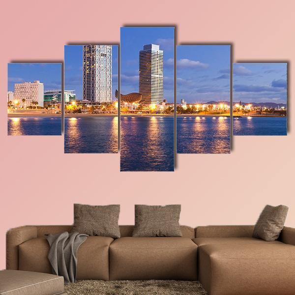 Overview Of Barcelona Spain To Mananecer Canvas Wall Art-5 Star-Gallery Wrap-62" x 32"-Tiaracle