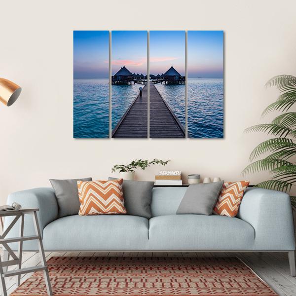 Overwater Bungalow In The Maldives Canvas Wall Art-4 Horizontal-Gallery Wrap-34" x 24"-Tiaracle