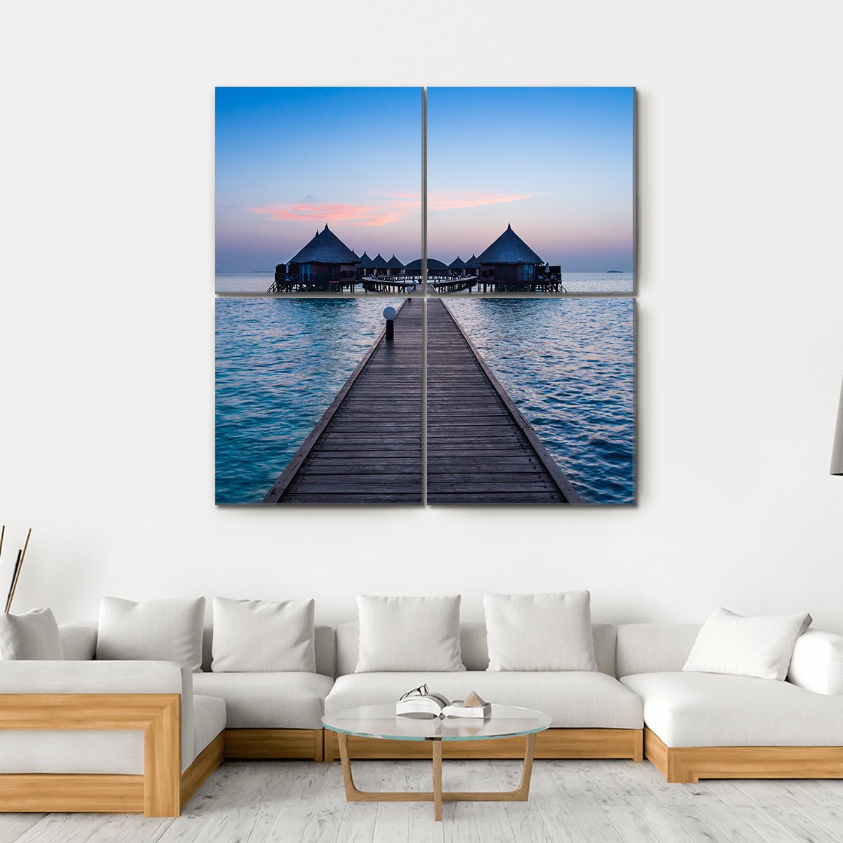 Overwater Bungalow In The Maldives Canvas Wall Art-4 Square-Gallery Wrap-17" x 17"-Tiaracle