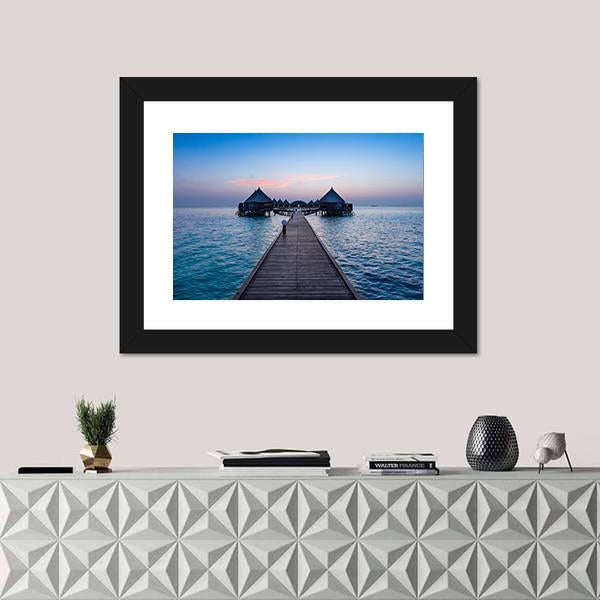 Overwater Bungalow In The Maldives Panoramic Canvas Wall Art-1 Piece-36" x 12"-Tiaracle