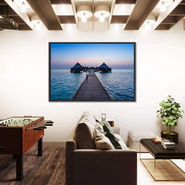 Overwater Bungalow In The Maldives Panoramic Canvas Wall Art-1 Piece-36" x 12"-Tiaracle