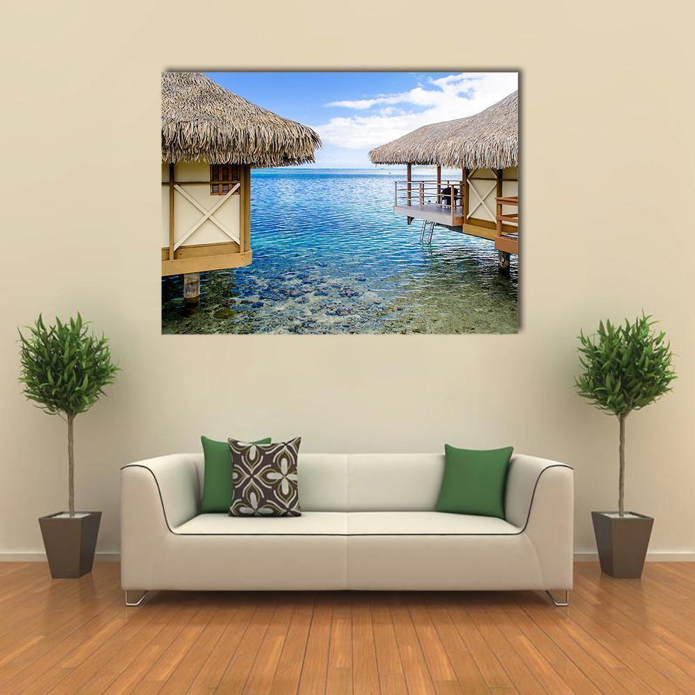 Overwater Bungalows In Moorea Canvas Wall Art-1 Piece-Gallery Wrap-48" x 32"-Tiaracle
