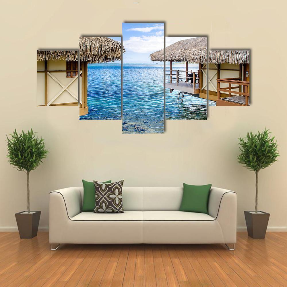 Overwater Bungalows In Moorea Canvas Wall Art-5 Star-Gallery Wrap-62" x 32"-Tiaracle