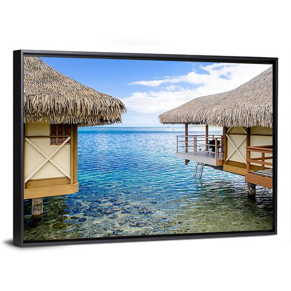 Overwater Bungalows In Moorea Canvas Wall Art-3 Horizontal-Gallery Wrap-25" x 16"-Tiaracle