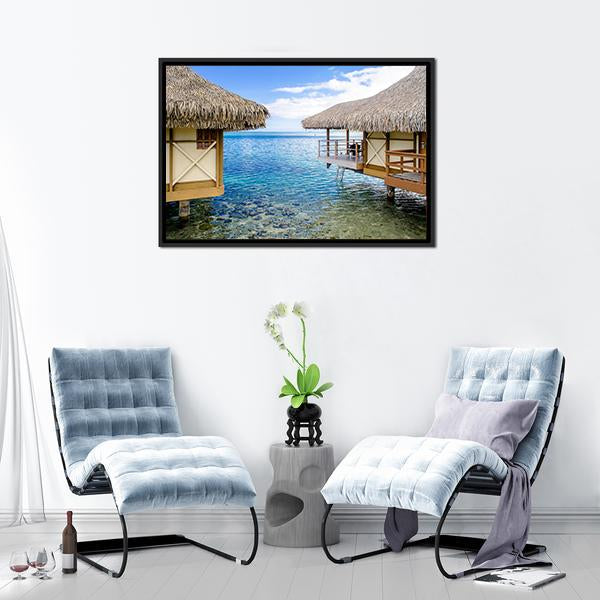 Overwater Bungalows In Moorea Canvas Wall Art-1 Piece-Floating Frame-24" x 16"-Tiaracle