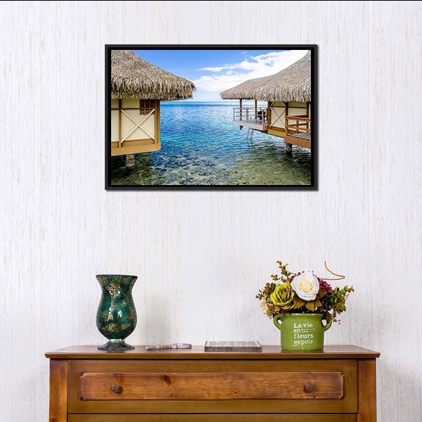 Overwater Bungalows In Moorea Canvas Wall Art-3 Horizontal-Gallery Wrap-25" x 16"-Tiaracle