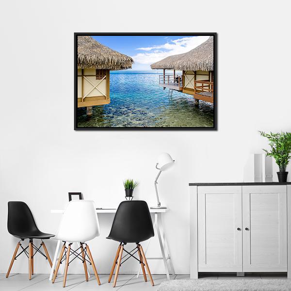 Overwater Bungalows In Moorea Canvas Wall Art-3 Horizontal-Gallery Wrap-25" x 16"-Tiaracle