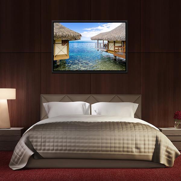 Overwater Bungalows In Moorea Canvas Wall Art-3 Horizontal-Gallery Wrap-25" x 16"-Tiaracle