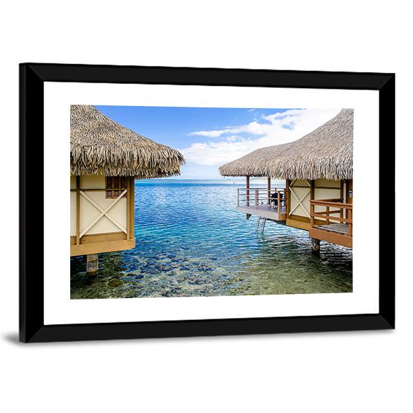 Overwater Bungalows In Moorea Canvas Wall Art-3 Horizontal-Gallery Wrap-25" x 16"-Tiaracle