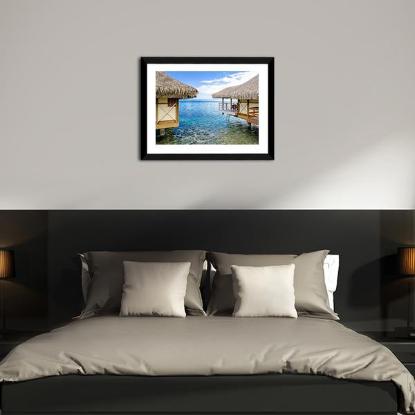 Overwater Bungalows In Moorea Canvas Wall Art-3 Horizontal-Gallery Wrap-25" x 16"-Tiaracle