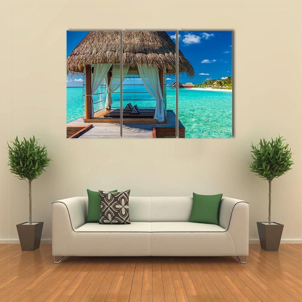 Overwater Spa With Tropical Lagoon View Canvas Wall Art-3 Horizontal-Gallery Wrap-37&quot; x 24&quot;-Tiaracle